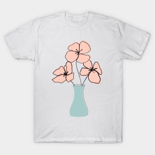 One Line Art Peach Flowers T-Shirt